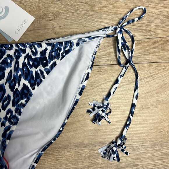 NWT Calme By Johnny Was Blue Tiger String Bikini Swim Bottom Leopard Large - Picture 5 of 10